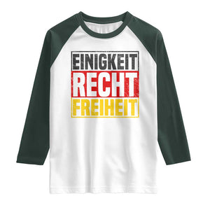Proud Germany Raglan Shirt Einigkeit Recht Freiheit German Flag TS11 White Dark Forest Green Print Your Wear