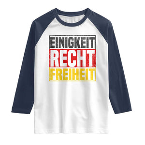 Proud Germany Raglan Shirt Einigkeit Recht Freiheit German Flag TS11 White Navy Print Your Wear