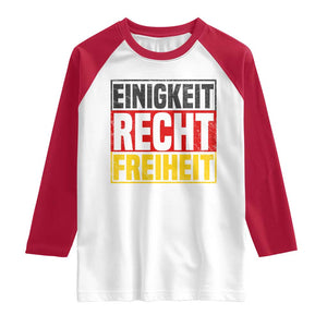 Proud Germany Raglan Shirt Einigkeit Recht Freiheit German Flag TS11 White Red Print Your Wear