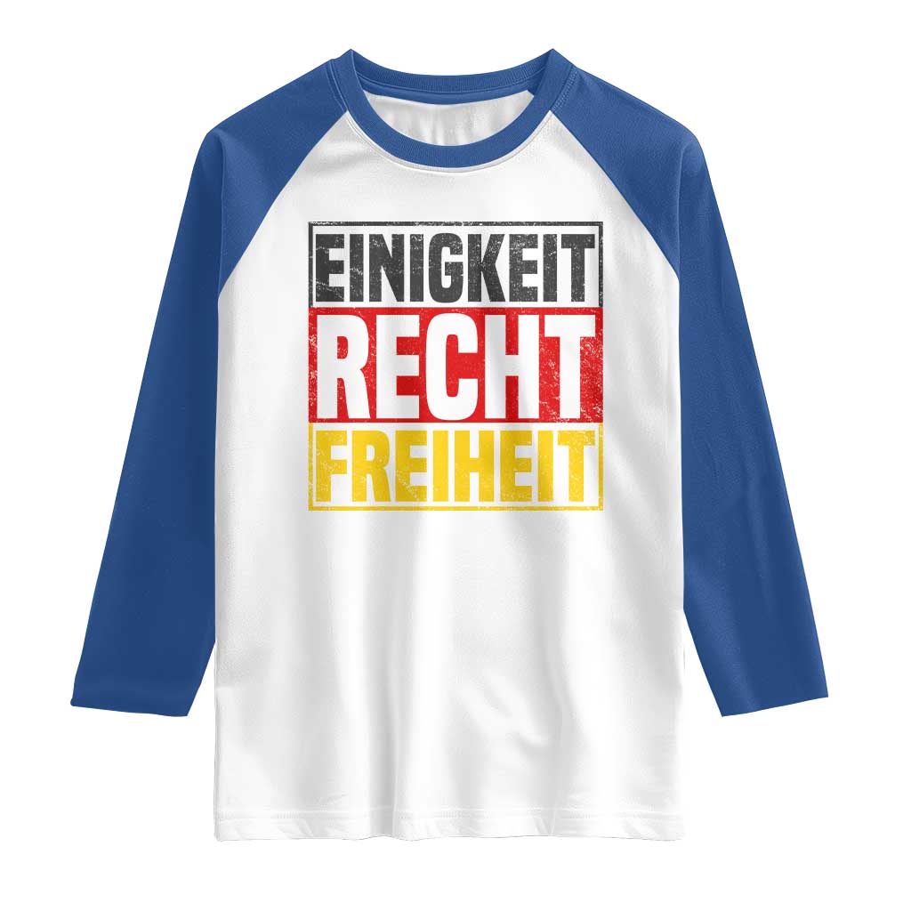 Proud Germany Raglan Shirt Einigkeit Recht Freiheit German Flag TS11 White Royal Print Your Wear