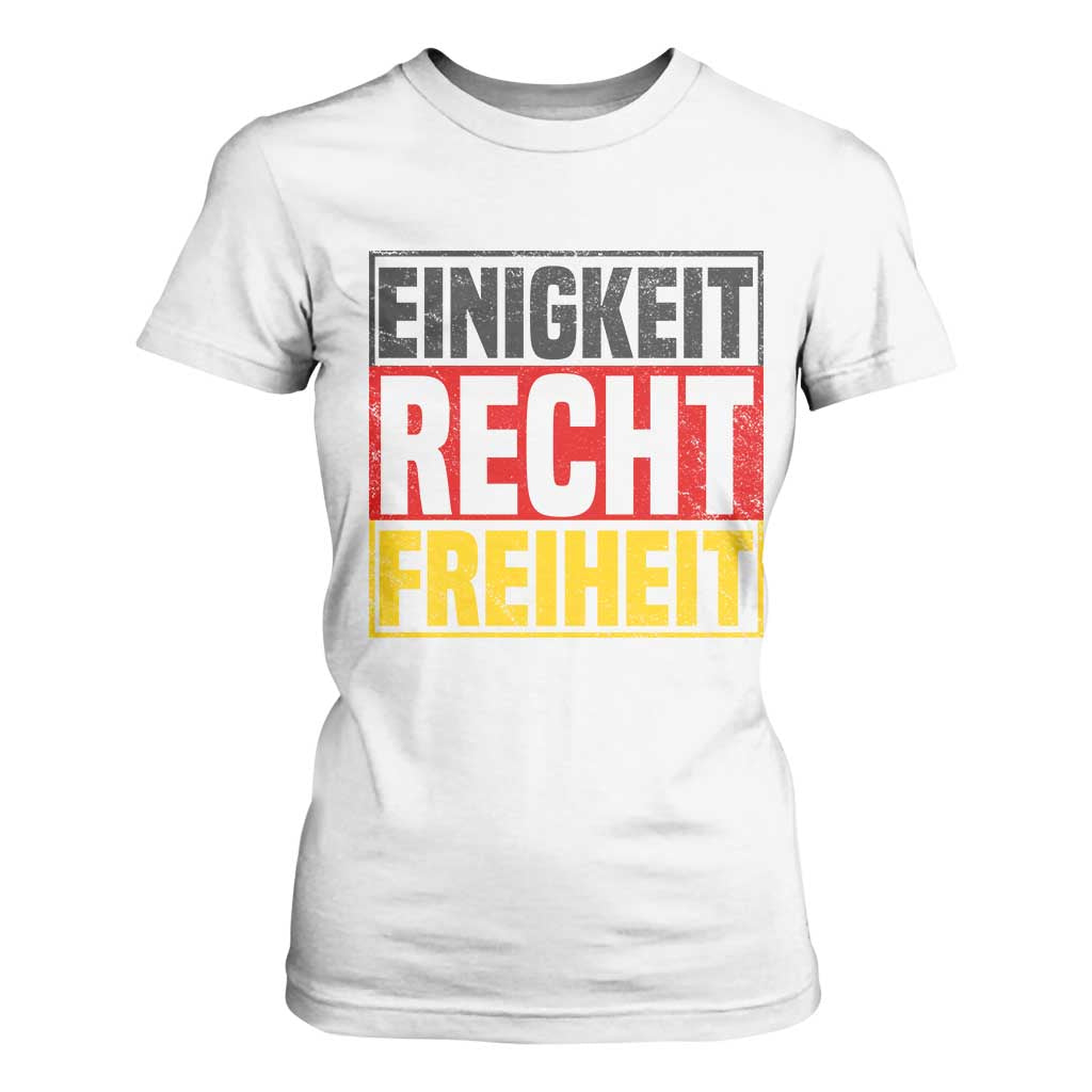 Proud Germany T Shirt For Women Einigkeit Recht Freiheit German Flag TS11 White Print Your Wear