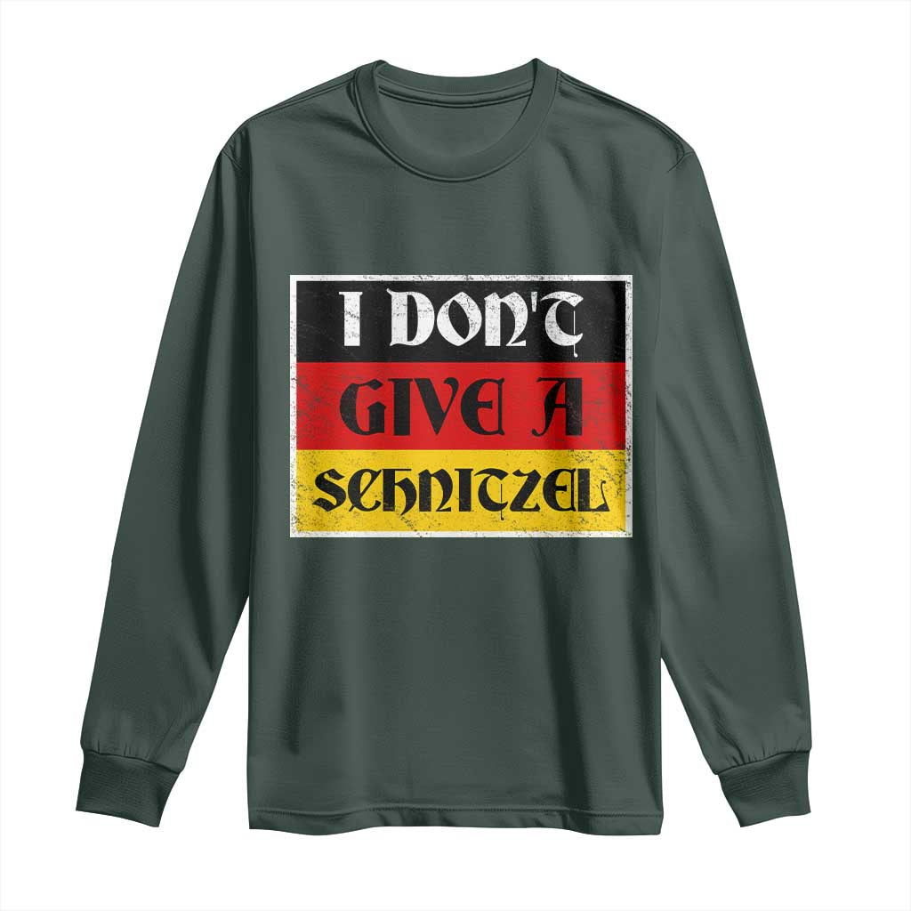 German Beer Drinking Long Sleeve Shirt I Don't Give A Schnitzel Oktoberfest TS11 Dark Forest Green Print Your Wear