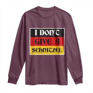 German Beer Drinking Long Sleeve Shirt I Don't Give A Schnitzel Oktoberfest TS11 Maroon Print Your Wear