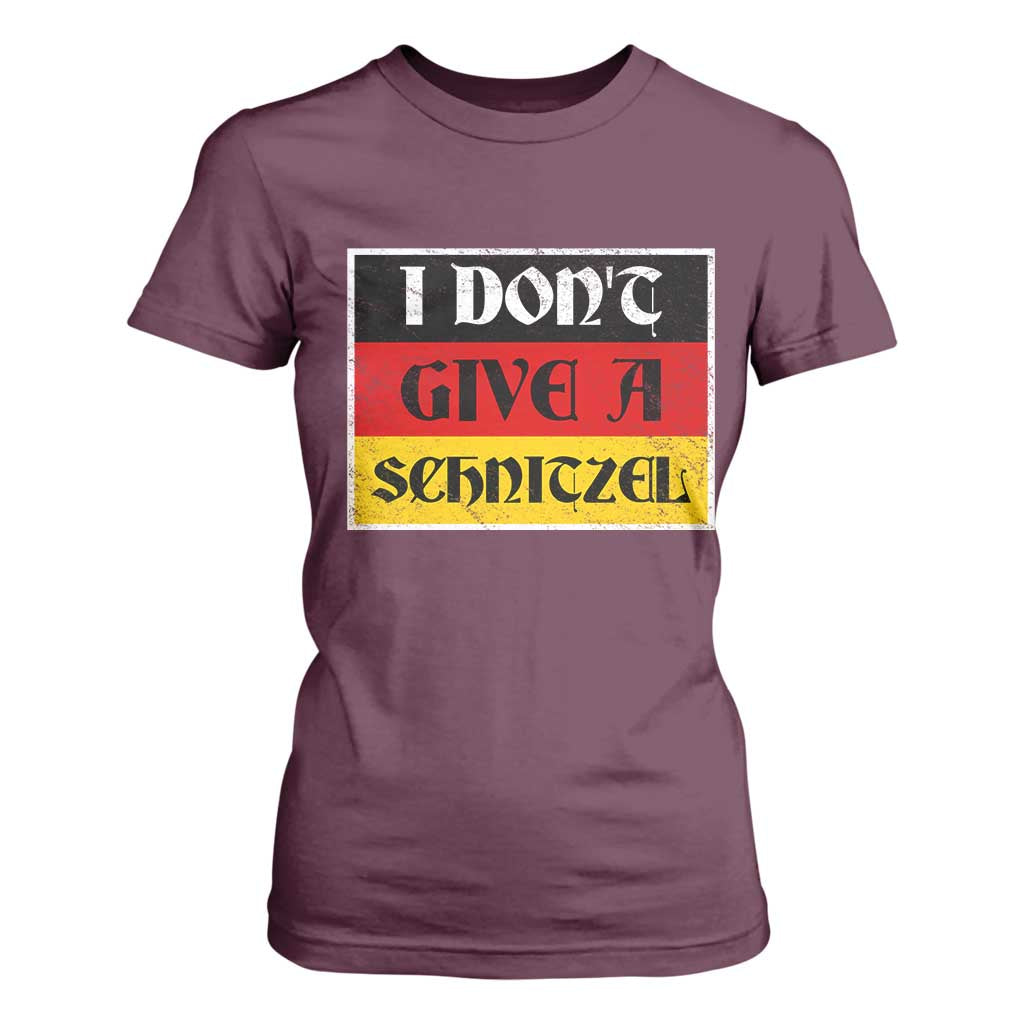 German Beer Drinking T Shirt For Women I Don't Give A Schnitzel Oktoberfest TS11 Maroon Print Your Wear