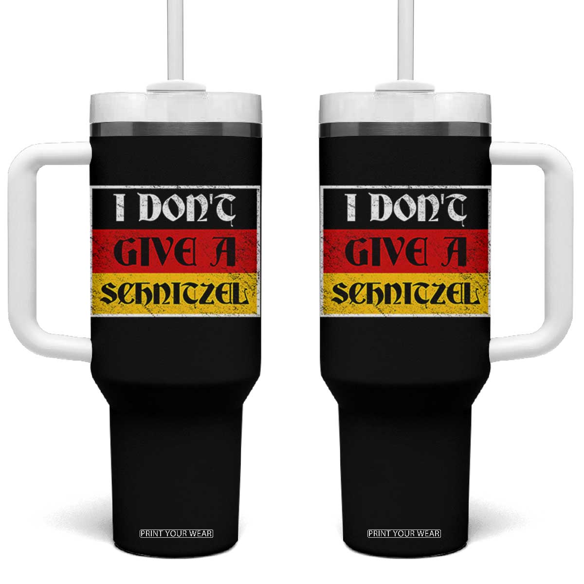 German Beer Drinking Tumbler With Handle I Don't Give A Schnitzel Oktoberfest TS11 One Size: 40 oz Black Print Your Wear