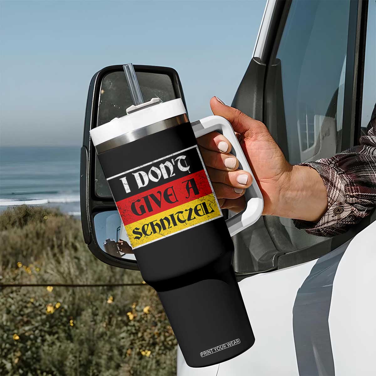 German Beer Drinking Tumbler With Handle I Don't Give A Schnitzel Oktoberfest TS11 Print Your Wear