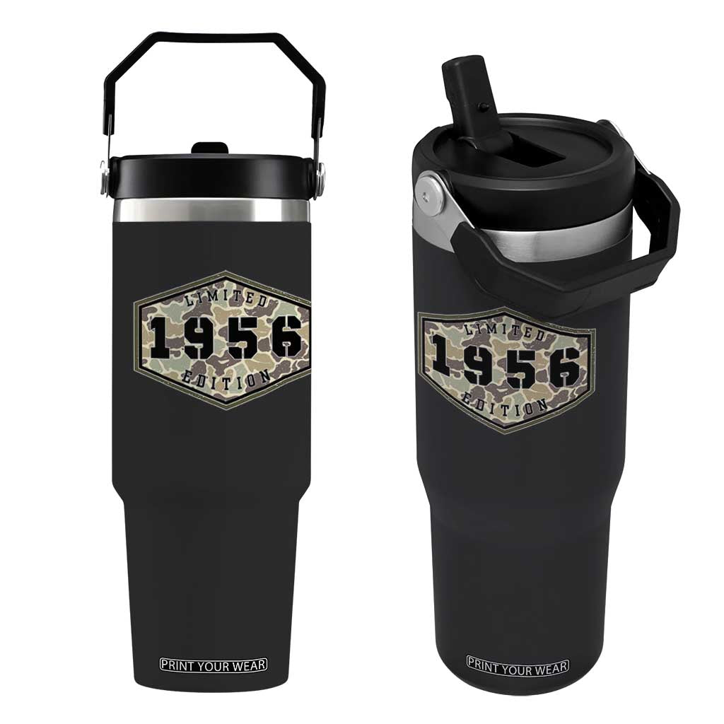 70th Birthday Hunting Flip Straw Tumbler 1956 Limited Edition Vintage Camouflage Gifts For Turning 70