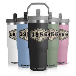 70th Birthday Hunting Flip Straw Tumbler 1956 Limited Edition Vintage Camouflage Gifts For Turning 70