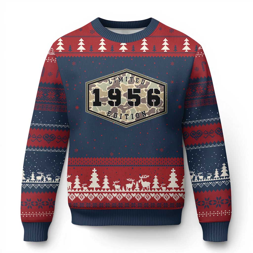 70th Birthday Hunting Ugly Christmas Sweater 1956 Limited Edition Vintage Camouflage Gifts For Turning 70