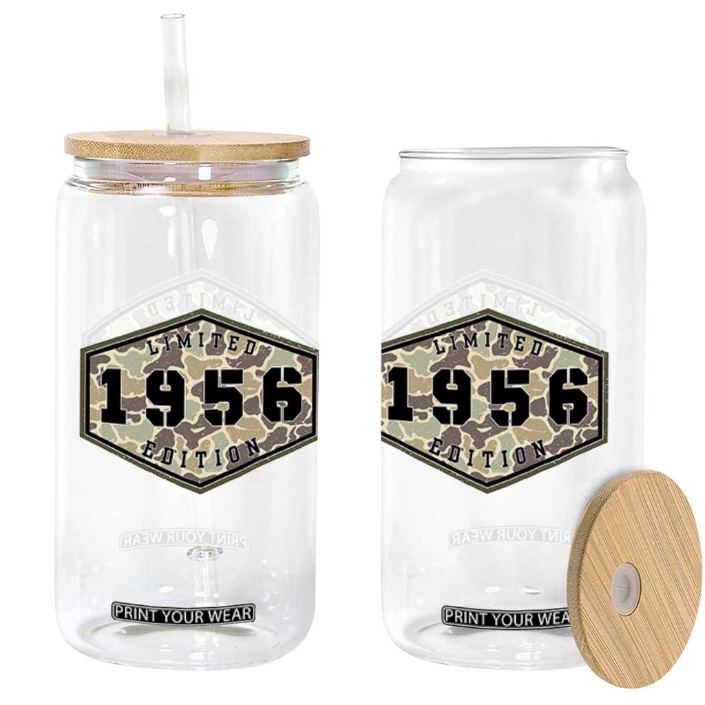 70th Birthday Hunting Glass Can 1956 Limited Edition Vintage Camouflage Gifts For Turning 70