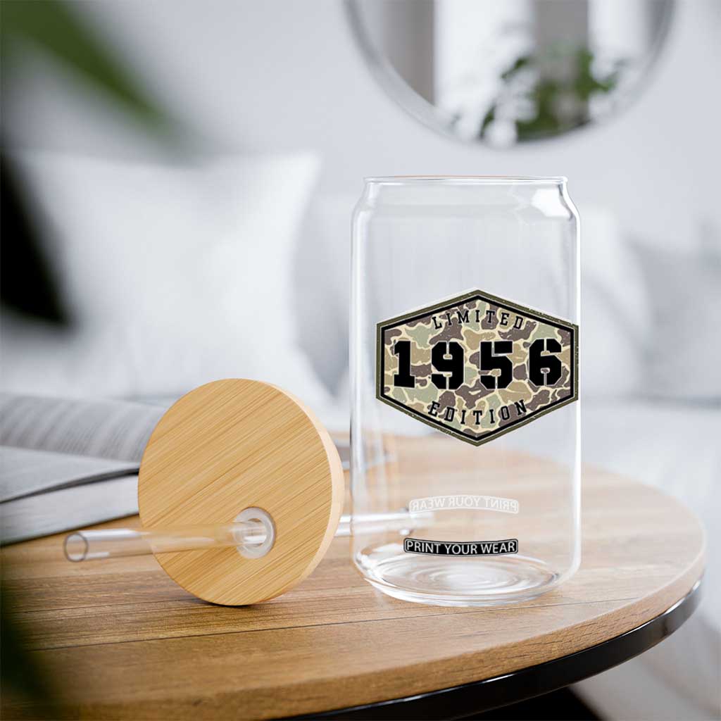 70th Birthday Hunting Glass Can 1956 Limited Edition Vintage Camouflage Gifts For Turning 70