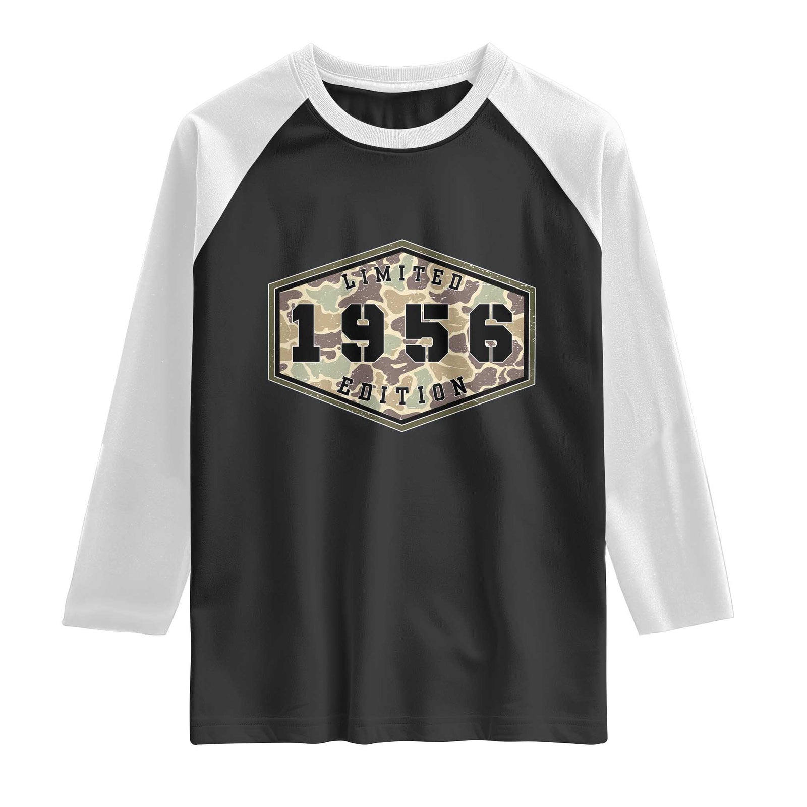 70th Birthday Hunting Raglan Shirt 1956 Limited Edition Vintage Camouflage Gifts For Turning 70 TS11 Black White Print Your Wear