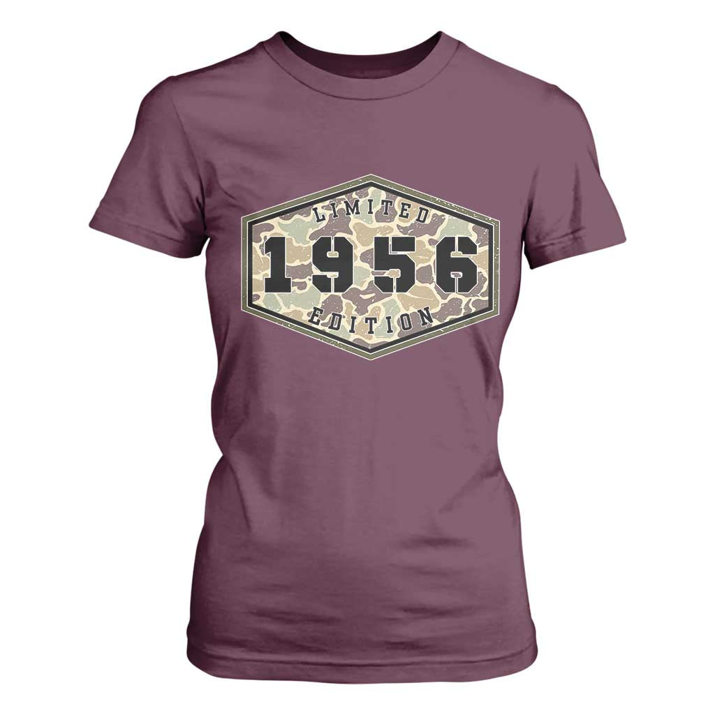 70th Birthday Hunting T Shirt For Women 1956 Limited Edition Vintage Camouflage Gifts For Turning 70