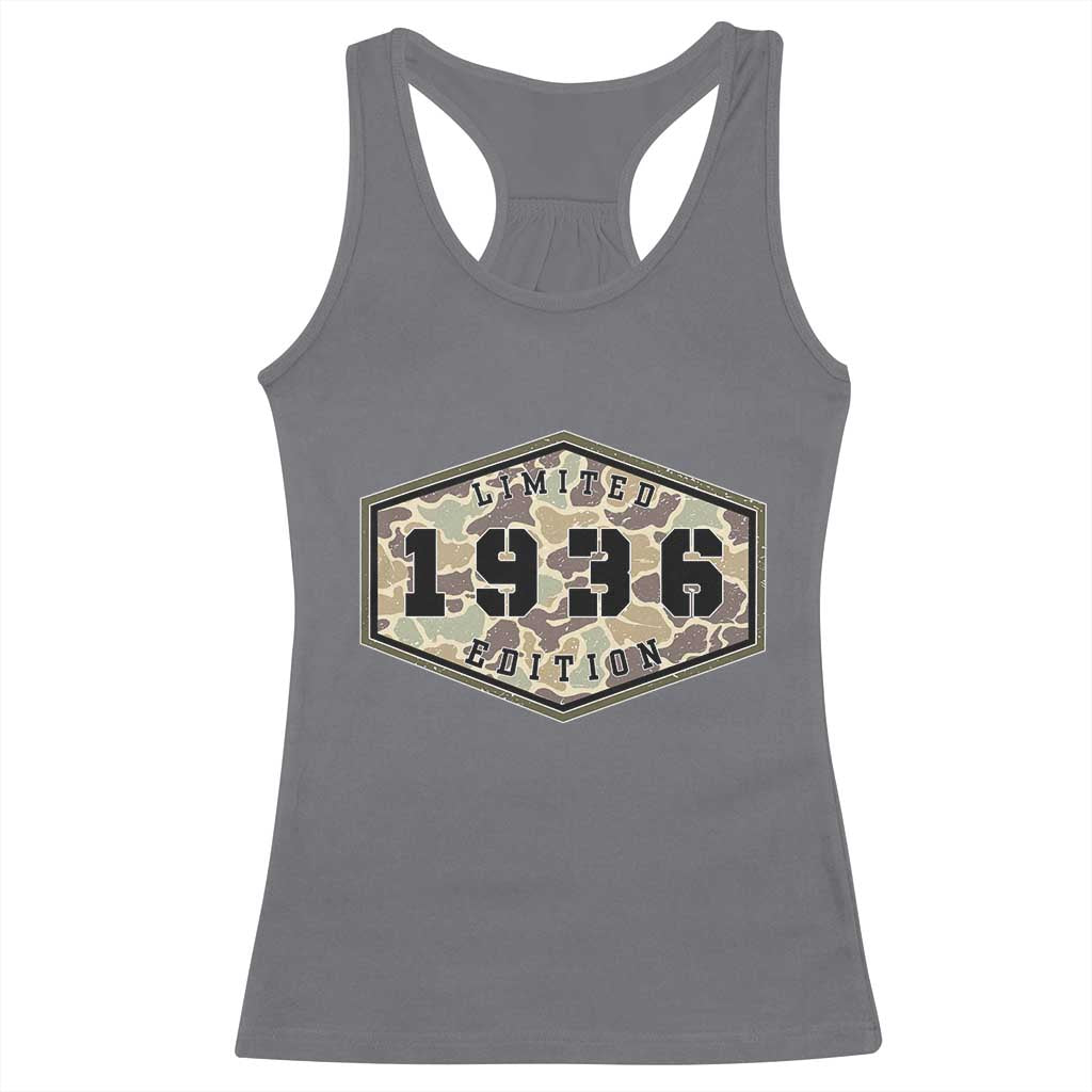 90th Birthday Hunting Racerback Tank Top 1936 Limited Edition Vintage Camouflage Gifts For Turning 90