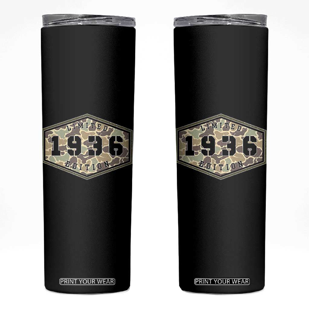 90th Birthday Hunting Skinny Tumbler 1936 Limited Edition Vintage Camouflage Gifts For Turning 90