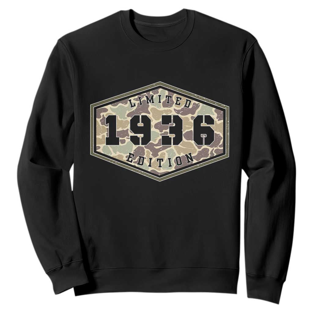 90th Birthday Hunting Sweatshirt 1936 Limited Edition Vintage Camouflage Gifts For Turning 90