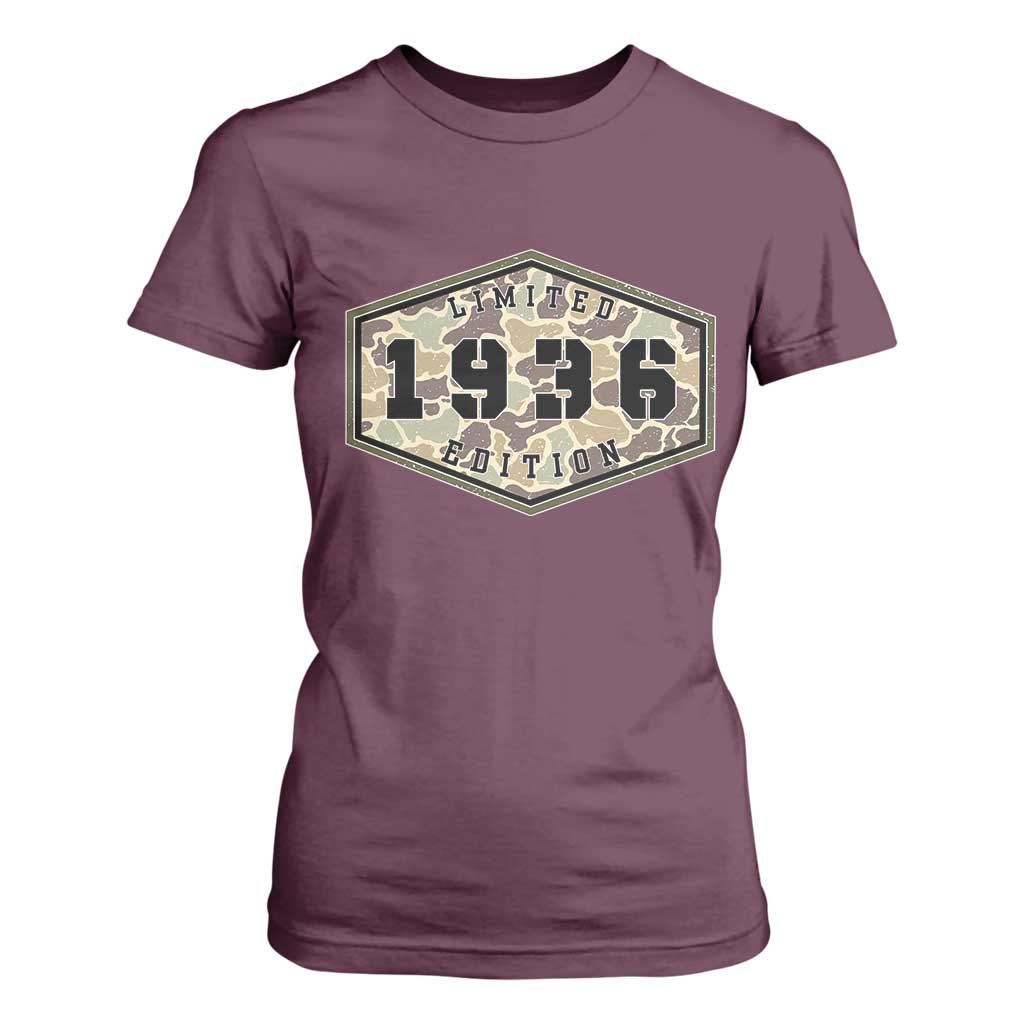 90th Birthday Hunting T Shirt For Women 1936 Limited Edition Vintage Camouflage Gifts For Turning 90