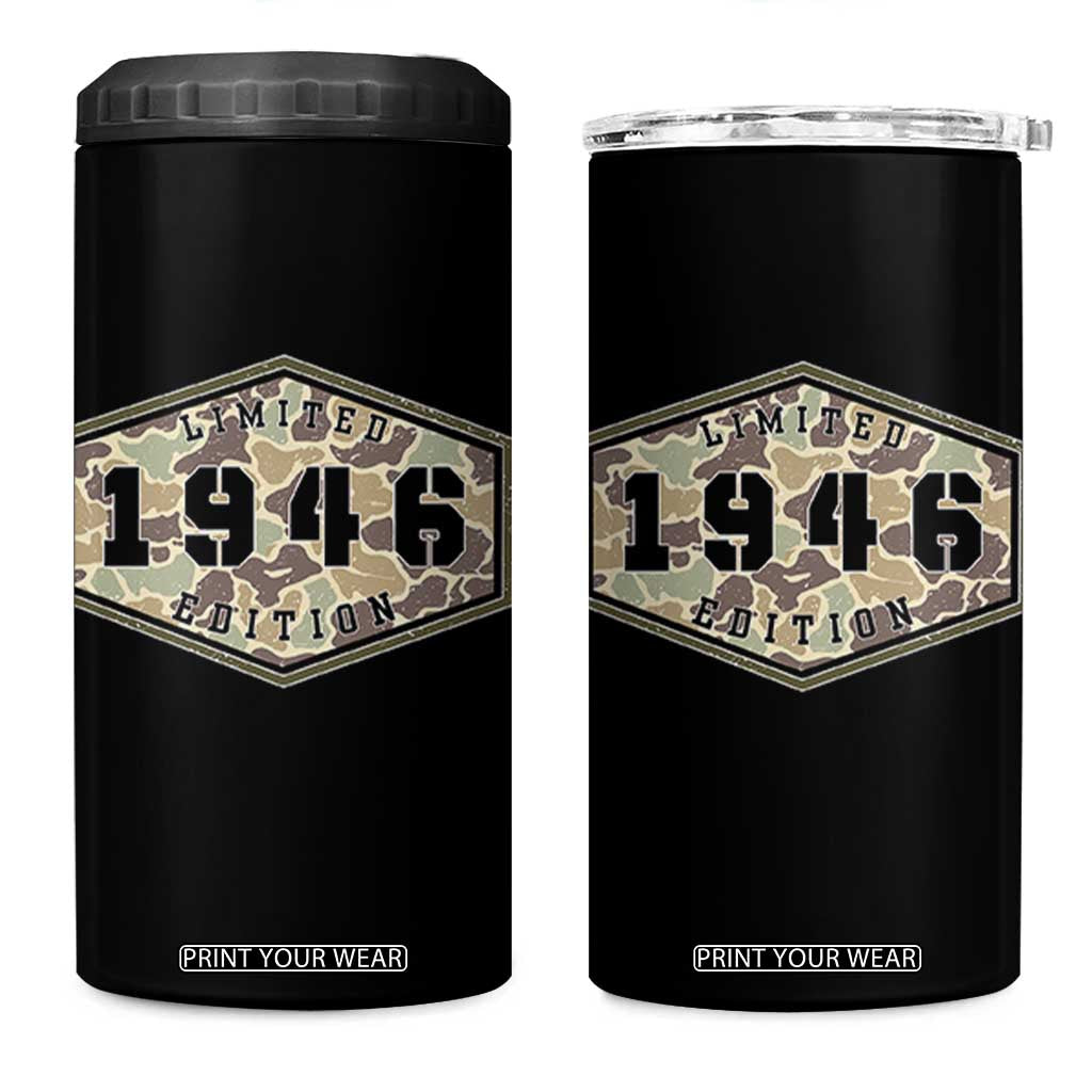 80th Birthday Hunting 4 in 1 Can Cooler Tumbler 1946 Limited Edition Vintage Camouflage Gifts For Turning 80