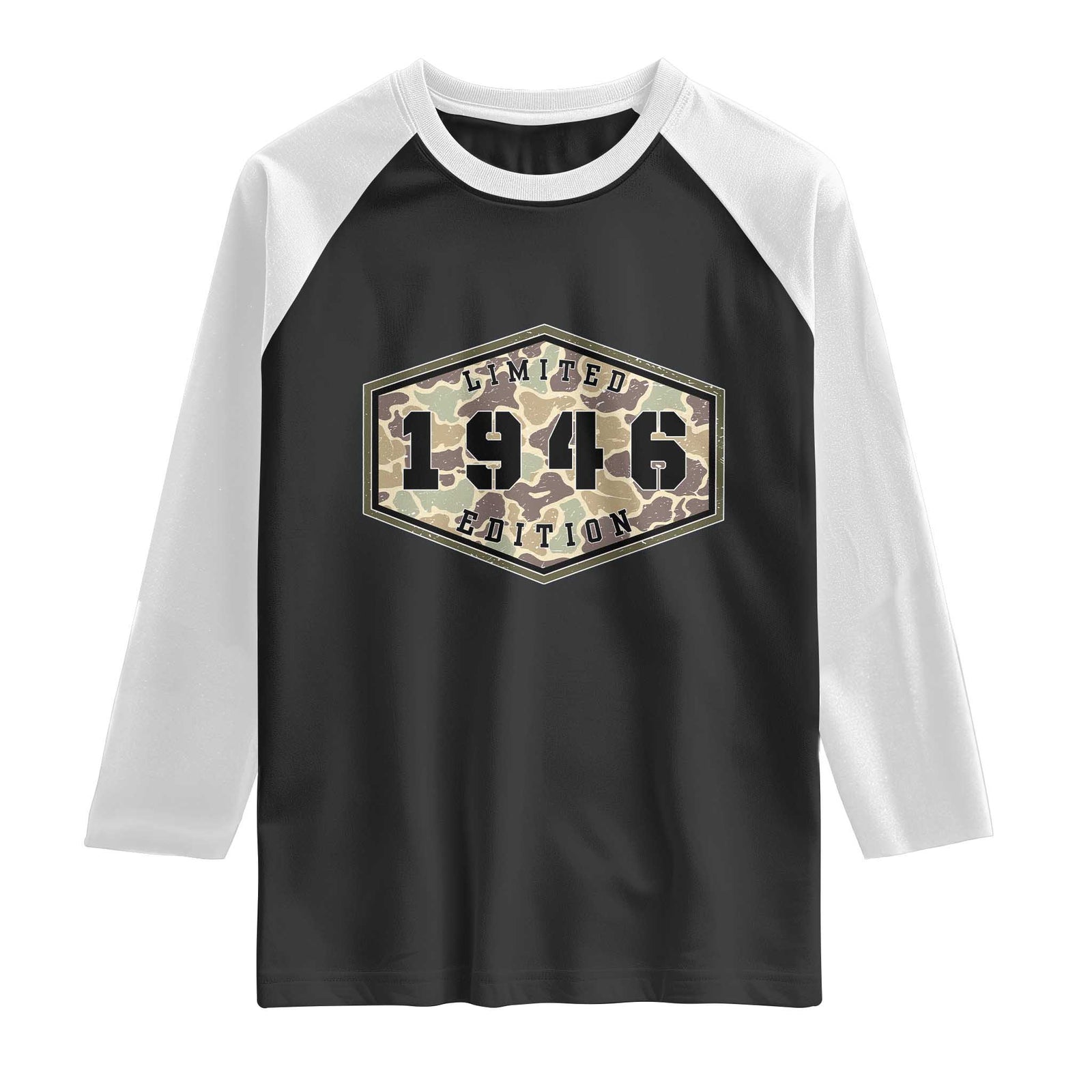 80th Birthday Hunting Raglan Shirt 1946 Limited Edition Vintage Camouflage Gifts For Turning 80 TS11 Black White Print Your Wear