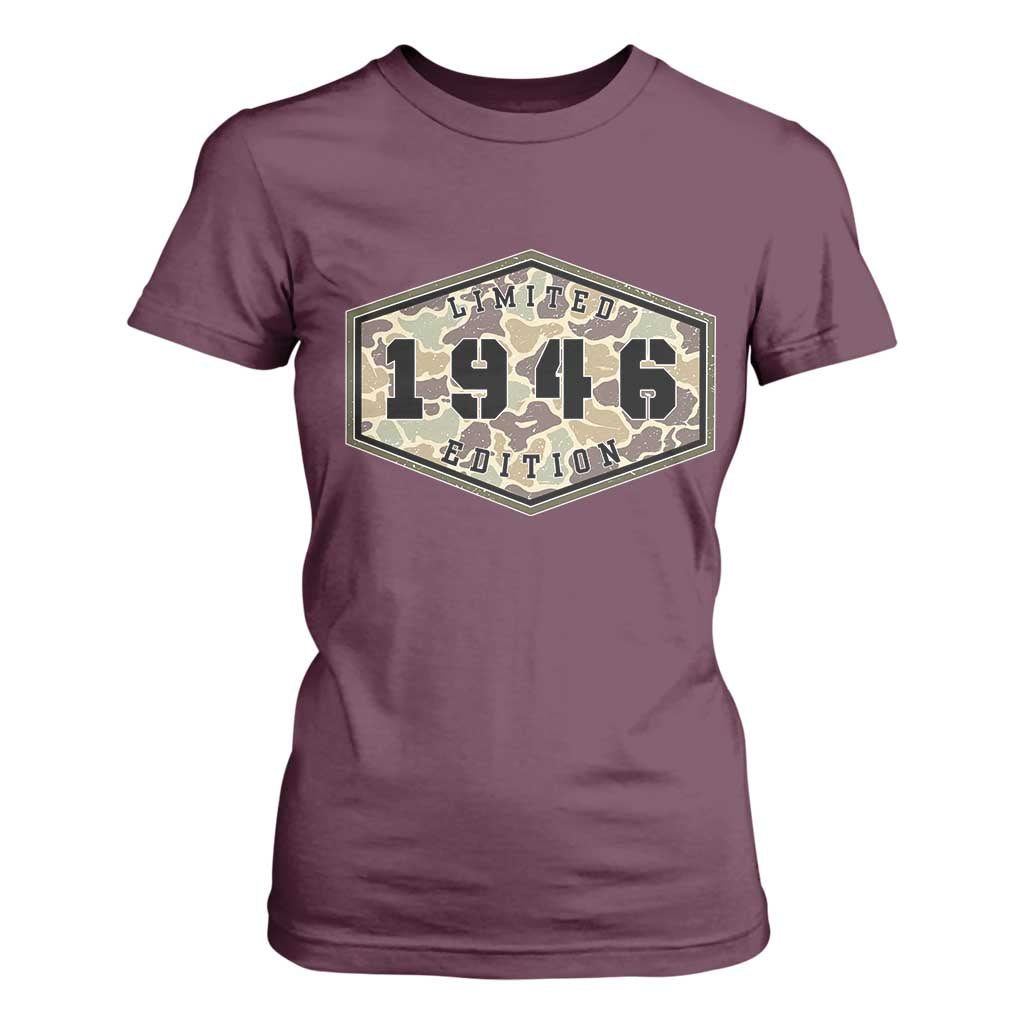 80th Birthday Hunting T Shirt For Women 1946 Limited Edition Vintage Camouflage Gifts For Turning 80