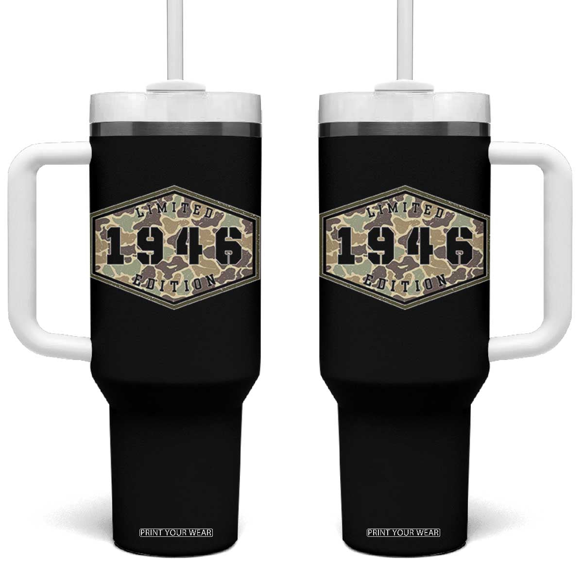 80th Birthday Hunting Tumbler With Handle 1946 Limited Edition Vintage Camouflage Gifts For Turning 80 TS11 One Size: 40 oz Black Print Your Wear
