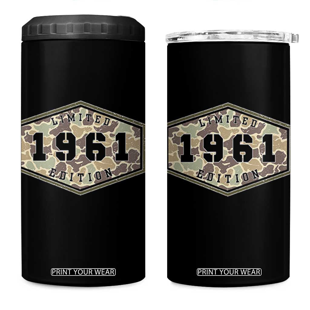 65th Birthday Hunting 4 in 1 Can Cooler Tumbler 1961 Limited Edition Vintage Camouflage Gifts For Turning 65
