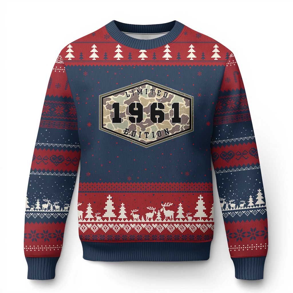 65th Birthday Hunting Ugly Christmas Sweater 1961 Limited Edition Vintage Camouflage Gifts For Turning 65 TS11 Navy Red Print Your Wear