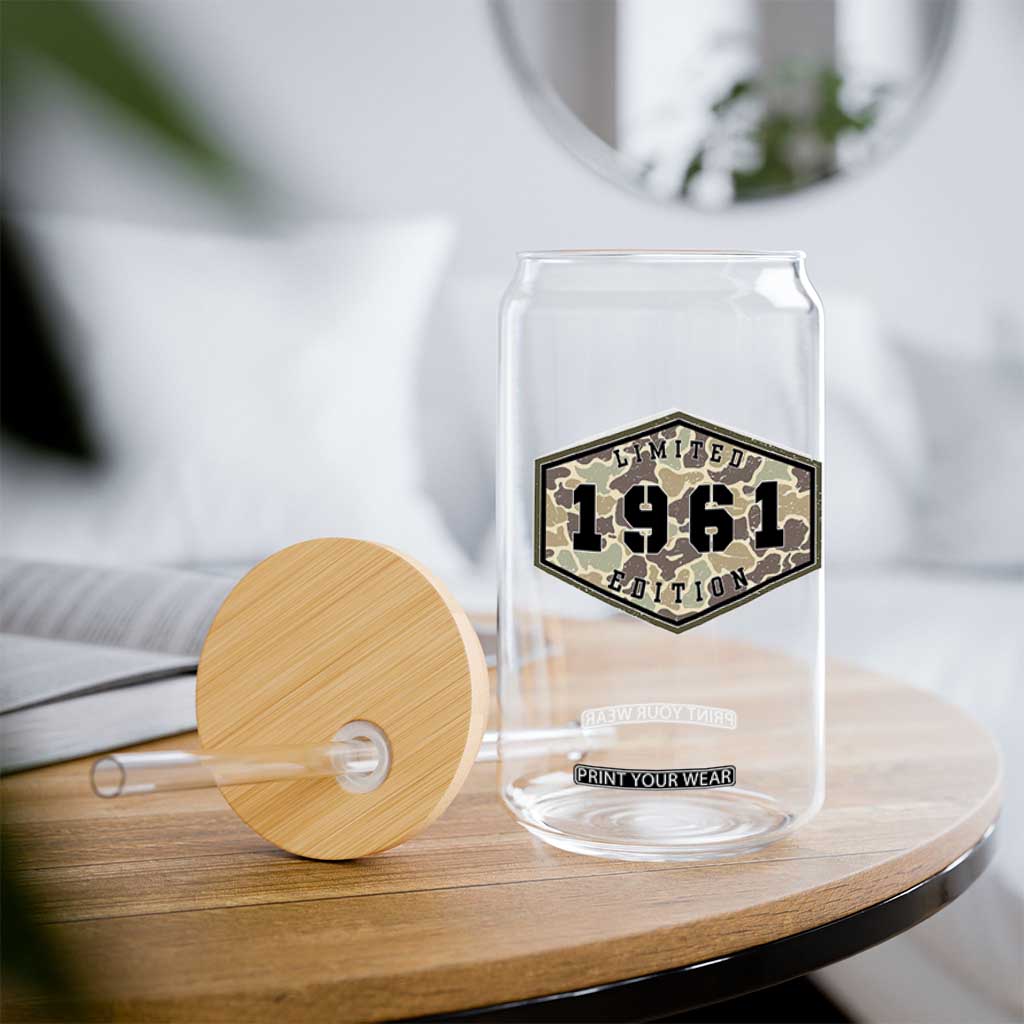 65th Birthday Hunting Glass Can 1961 Limited Edition Vintage Camouflage Gifts For Turning 65