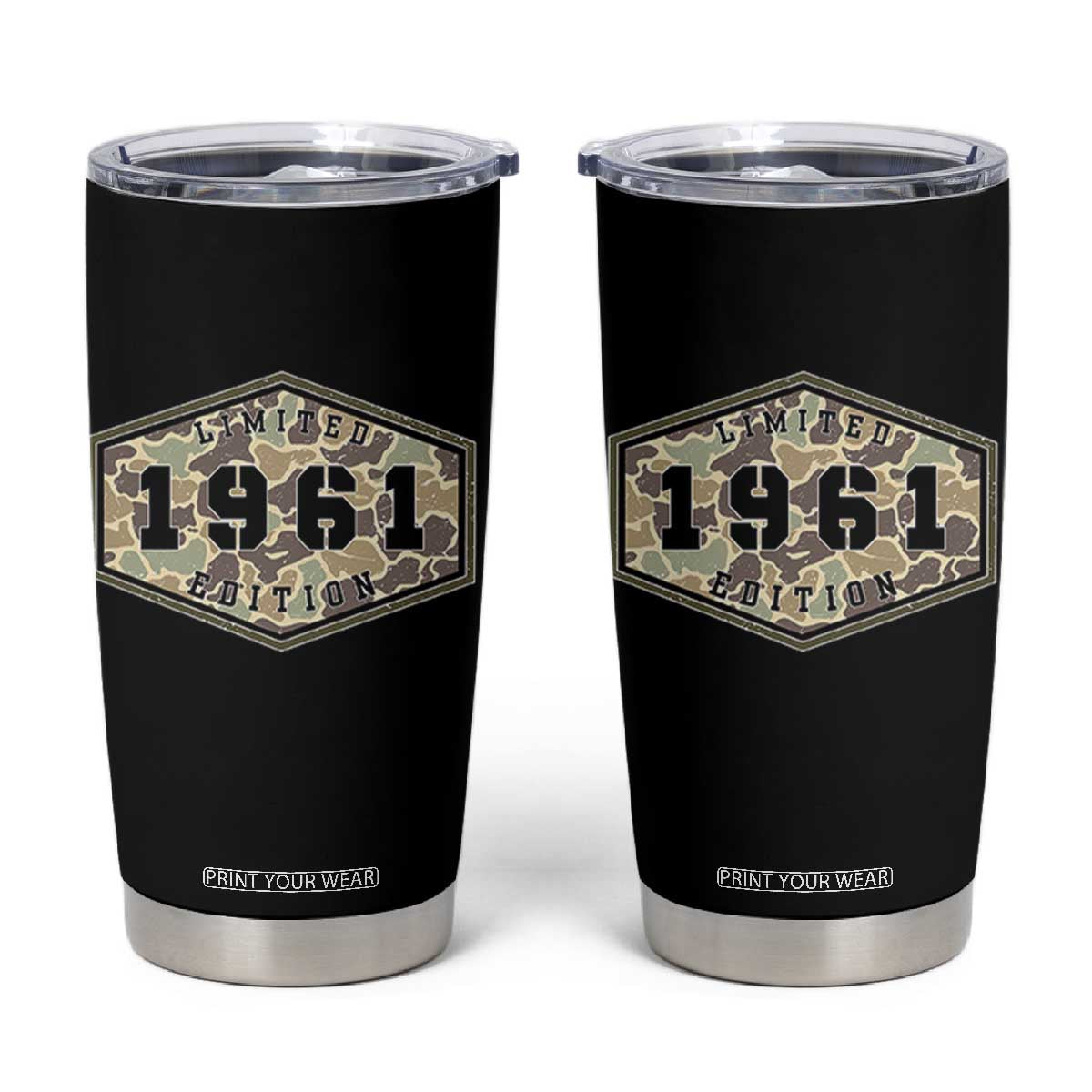 65th Birthday Hunting Tumbler Cup 1961 Limited Edition Vintage Camouflage Gifts For Turning 65 TS11 Black Print Your Wear