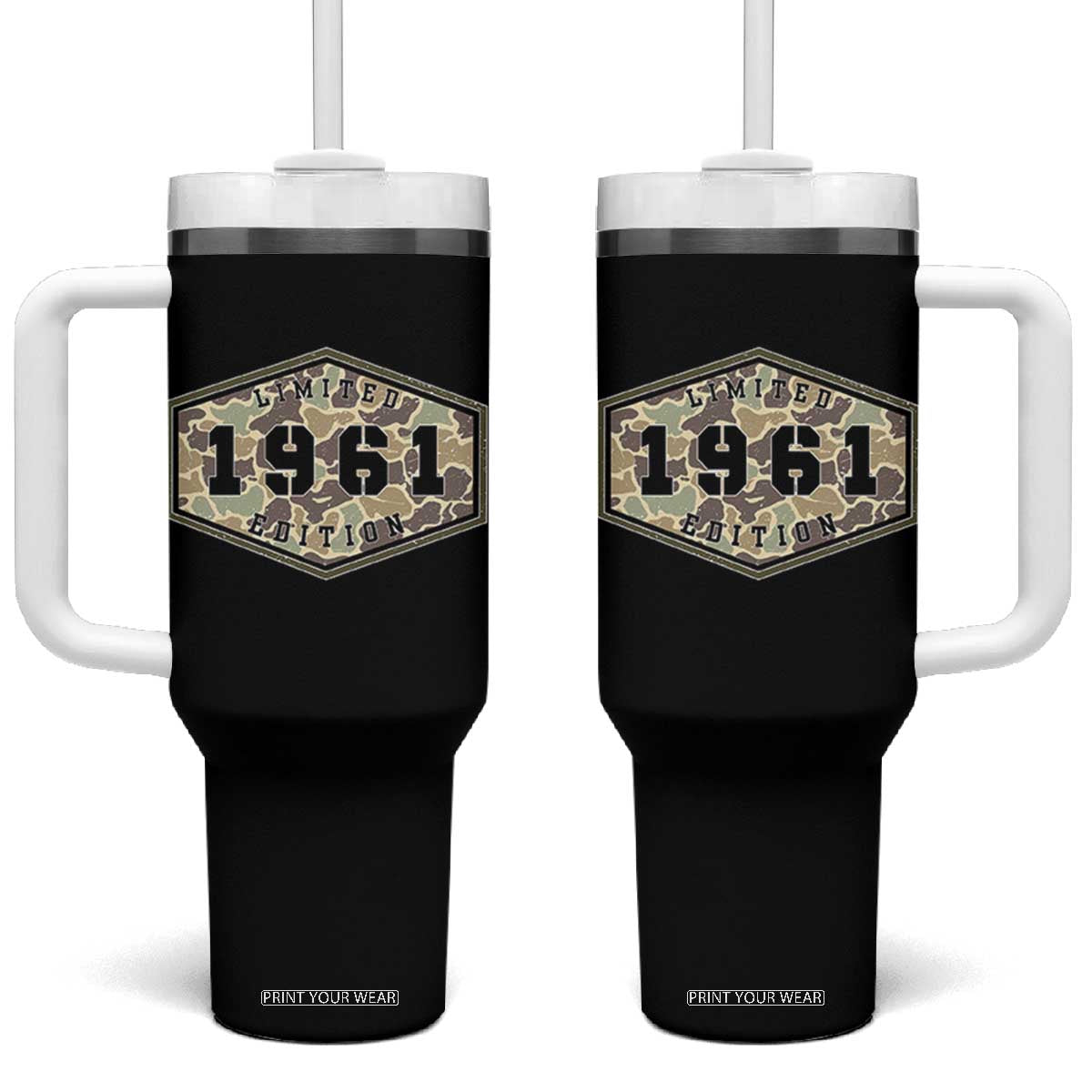 65th Birthday Hunting Tumbler With Handle 1961 Limited Edition Vintage Camouflage Gifts For Turning 65 TS11 One Size: 40 oz Black Print Your Wear
