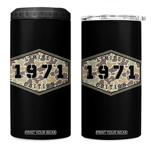 55th Birthday Hunting 4 in 1 Can Cooler Tumbler 1971 Limited Edition Vintage Camouflage Gifts For Turning 55