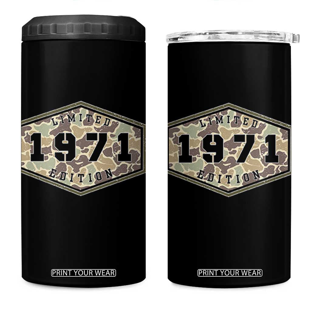 55th Birthday Hunting 4 in 1 Can Cooler Tumbler 1971 Limited Edition Vintage Camouflage Gifts For Turning 55 TS11 One Size: 16 oz Black Print Your Wear