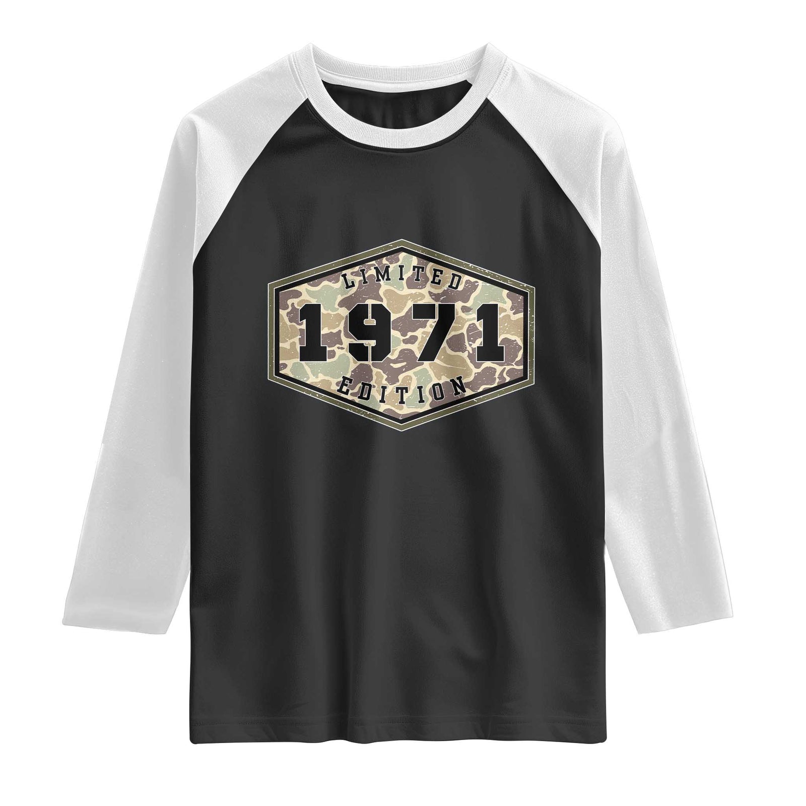 55th Birthday Hunting Raglan Shirt 1971 Limited Edition Vintage Camouflage Gifts For Turning 55 TS11 Black White Print Your Wear