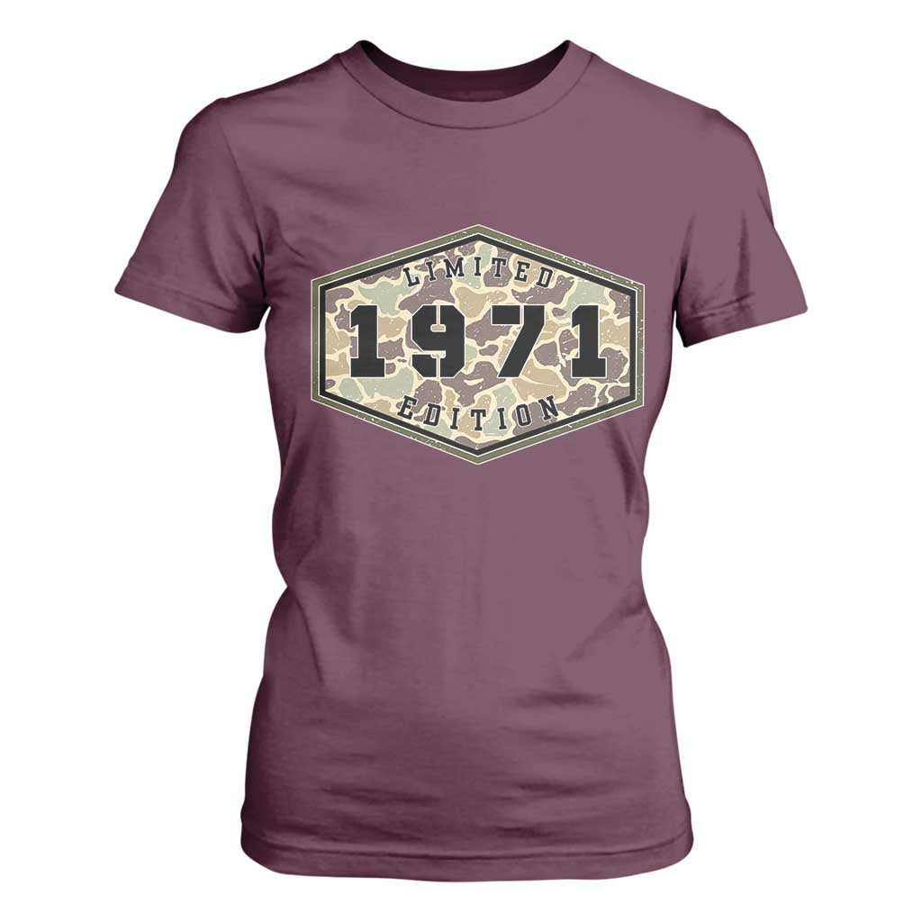 55th Birthday Hunting T Shirt For Women 1971 Limited Edition Vintage Camouflage Gifts For Turning 55