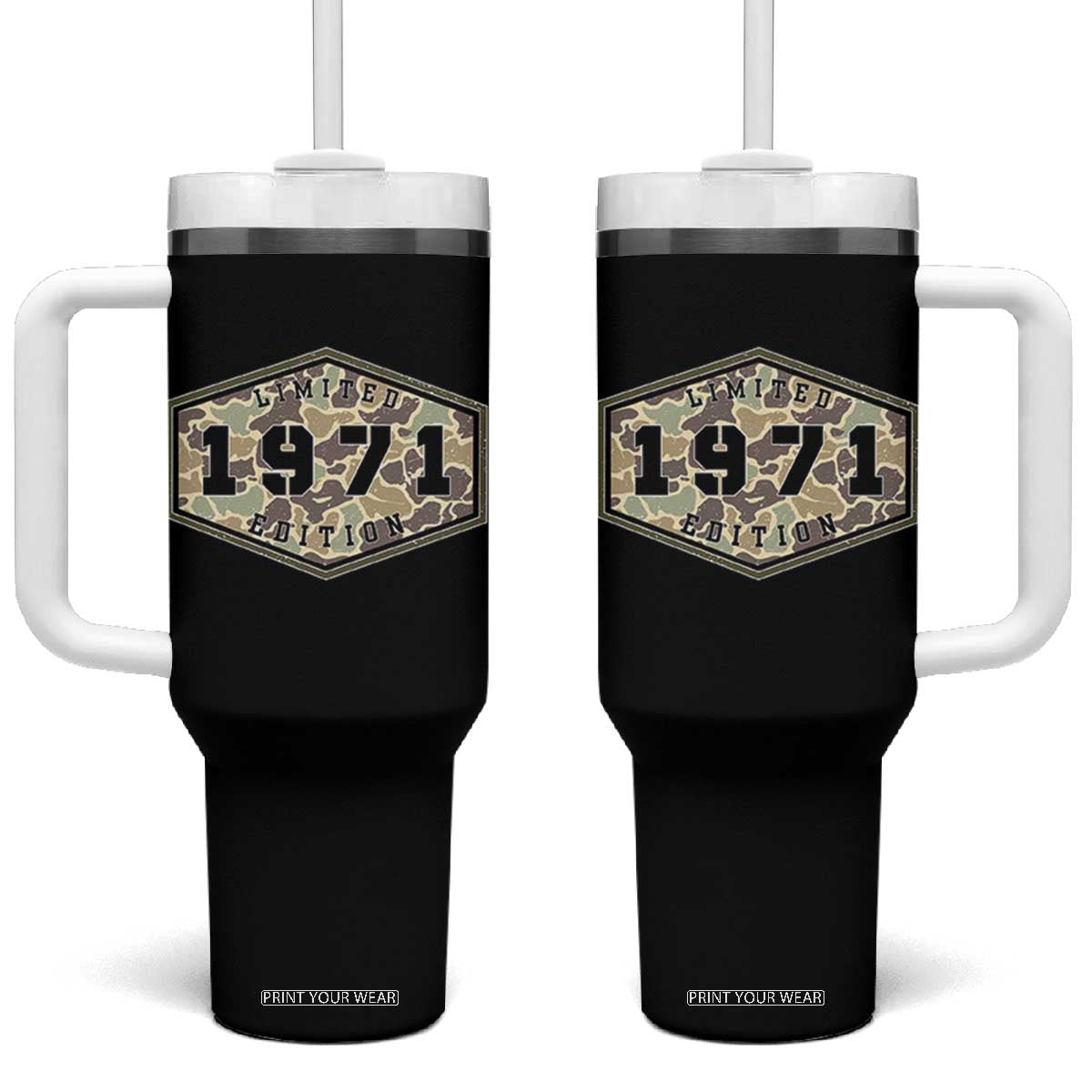55th Birthday Hunting Tumbler With Handle 1971 Limited Edition Vintage Camouflage Gifts For Turning 55