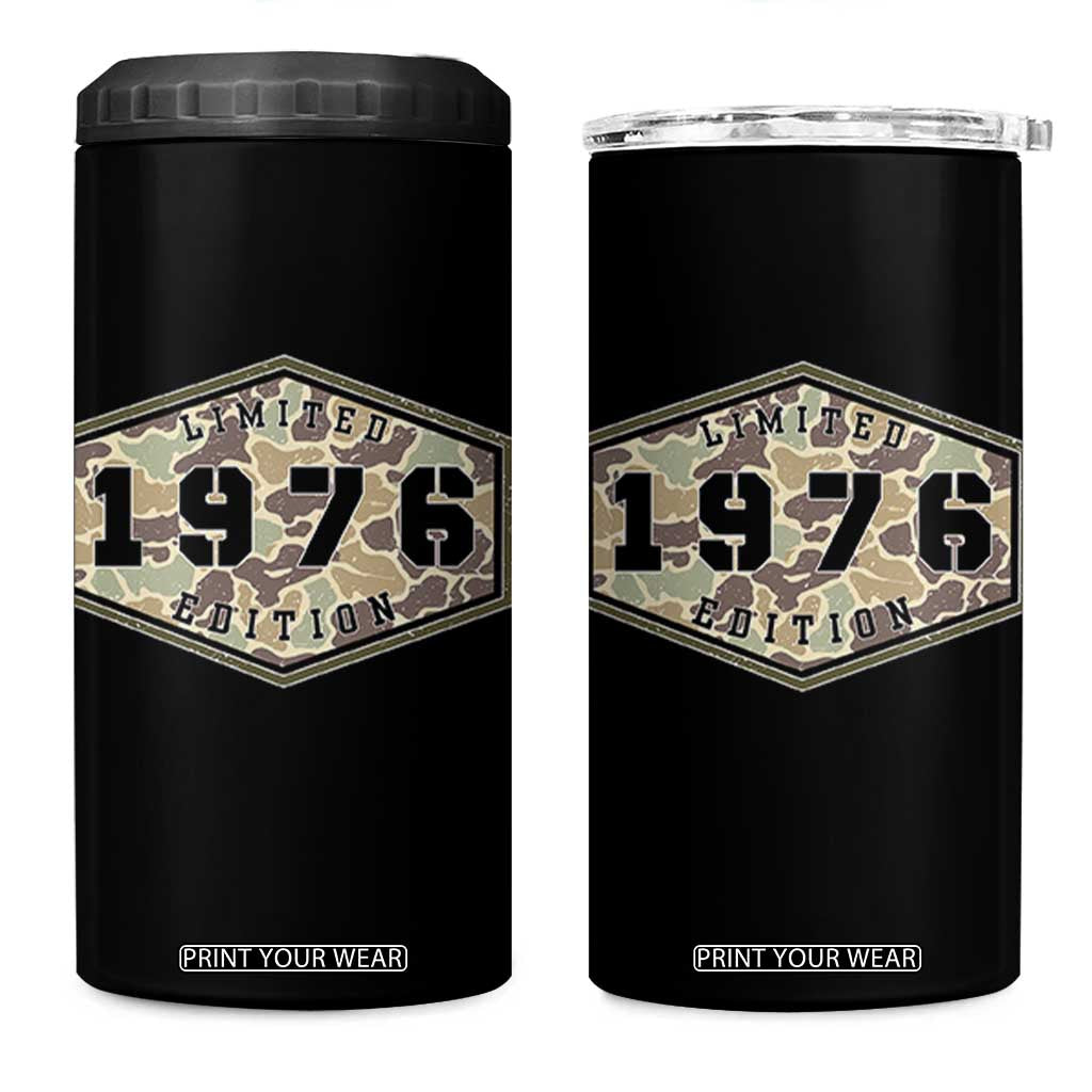 50th Birthday Hunting 4 in 1 Can Cooler Tumbler 1976 Limited Edition Vintage Camouflage Gifts For Turning 50