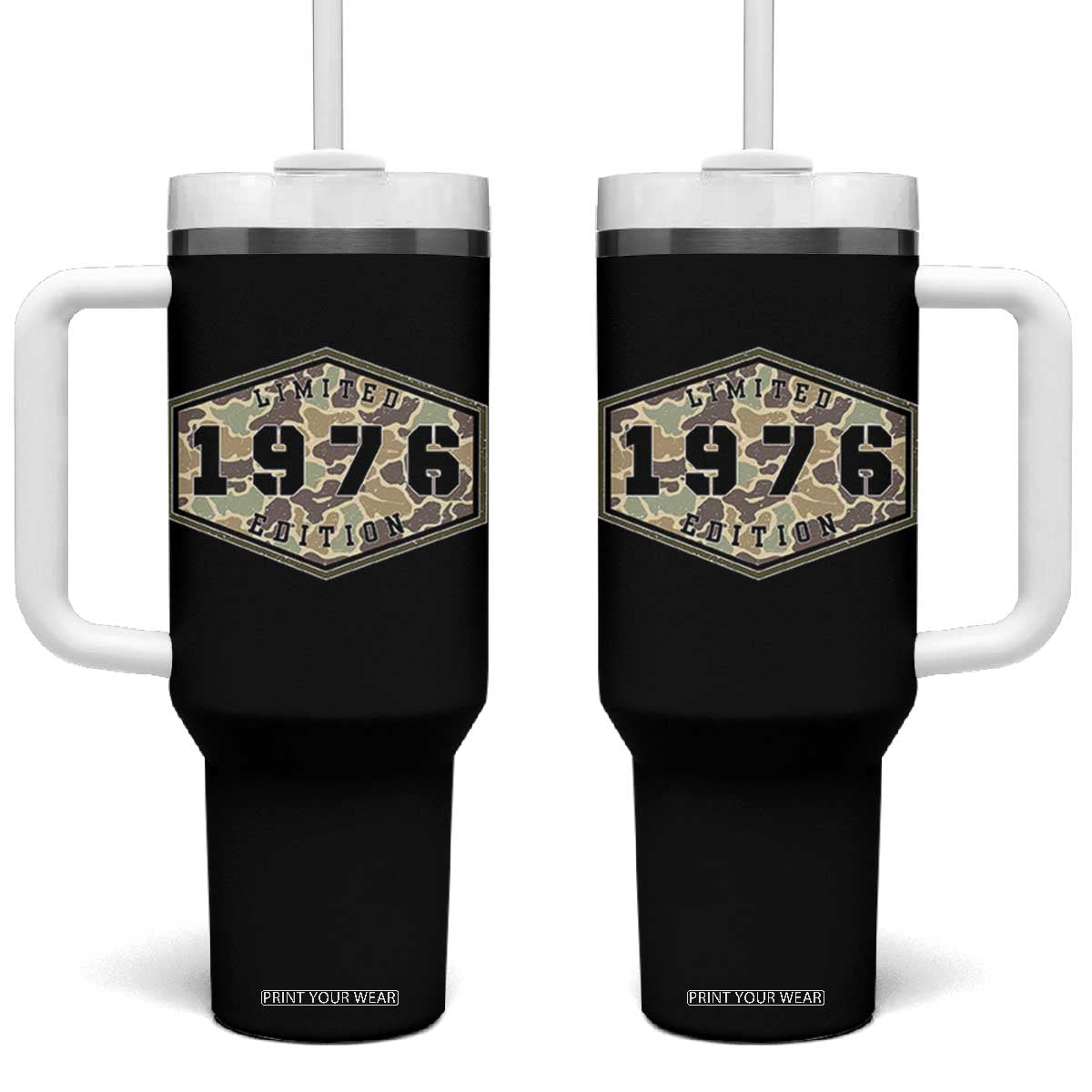 50th Birthday Hunting Tumbler With Handle 1976 Limited Edition Vintage Camouflage Gifts For Turning 50