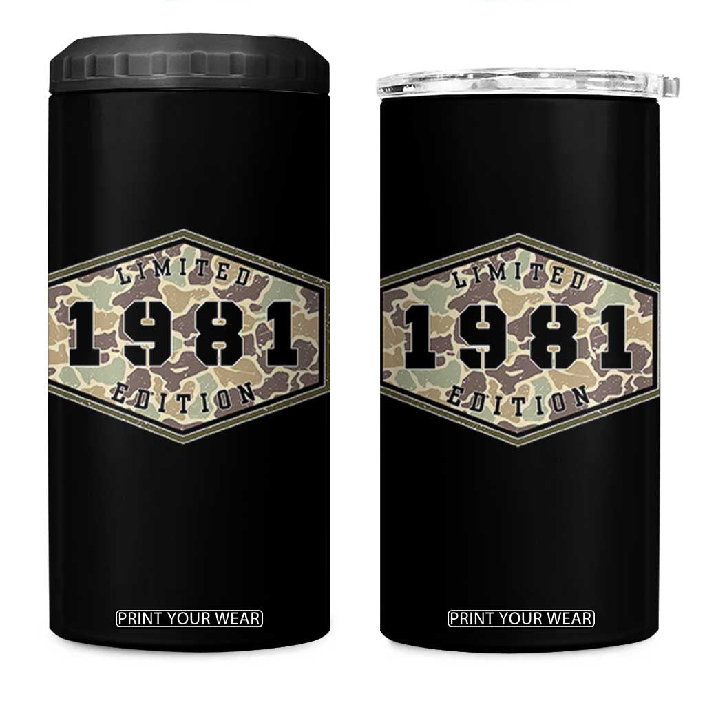45th Birthday Hunting 4 in 1 Can Cooler Tumbler 1981 Limited Edition Vintage Camouflage Gifts For Turning 45