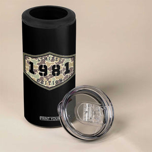 45th Birthday Hunting 4 in 1 Can Cooler Tumbler 1981 Limited Edition Vintage Camouflage Gifts For Turning 45