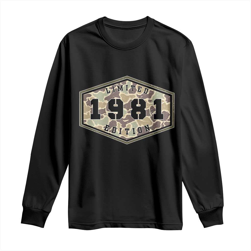 45th Birthday Hunting Long Sleeve Shirt 1981 Limited Edition Vintage Camouflage Gifts For Turning 45 TS11 Black Print Your Wear