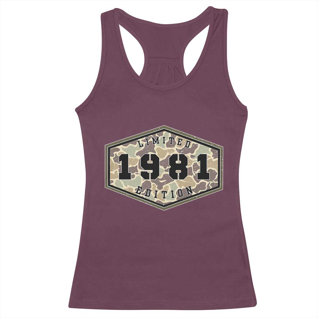 45th Birthday Hunting Racerback Tank Top 1981 Limited Edition Vintage Camouflage Gifts For Turning 45