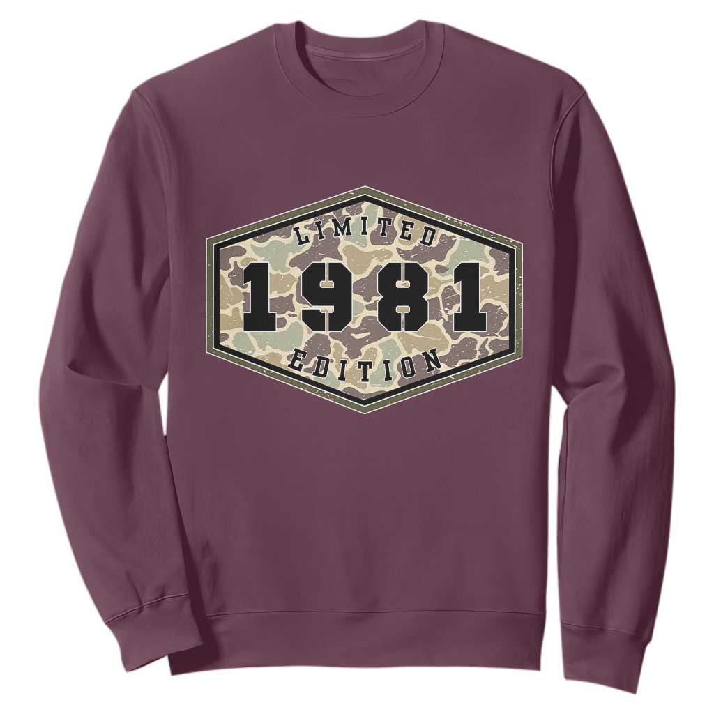 45th Birthday Hunting Sweatshirt 1981 Limited Edition Vintage Camouflage Gifts For Turning 45