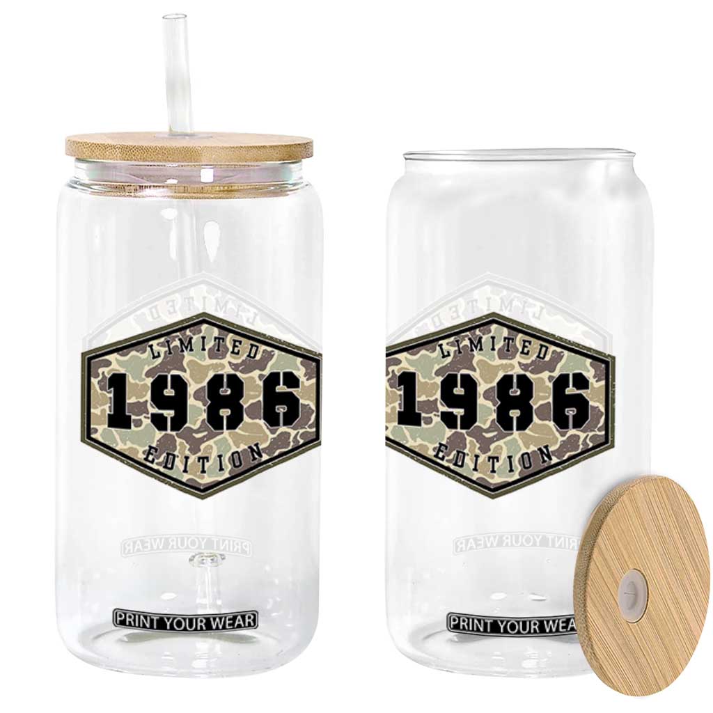 40th Birthday Hunting Glass Can 1986 Limited Edition Vintage Camouflage Gifts For Turning 40
