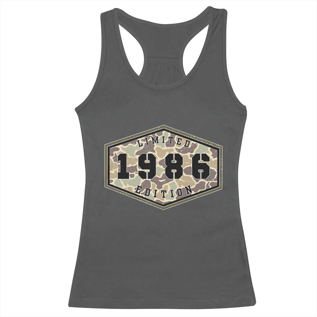 40th Birthday Hunting Racerback Tank Top 1986 Limited Edition Vintage Camouflage Gifts For Turning 40