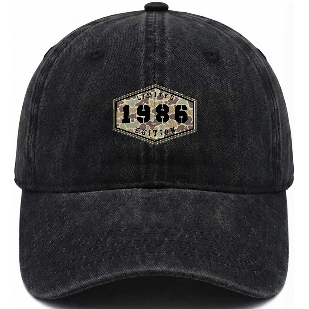 40th Birthday Hunting Washed Cotton Baseball Cap 1986 Limited Edition Vintage Camouflage Gifts For Turning 40