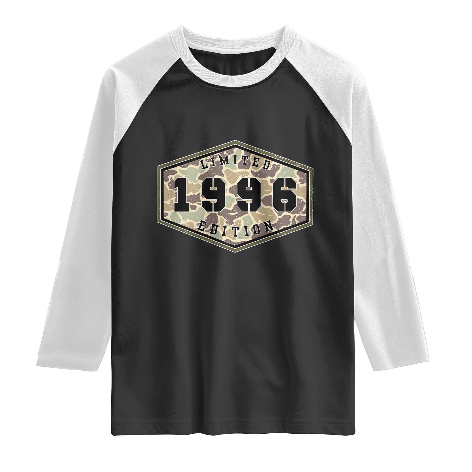 30th Birthday Hunting Raglan Shirt 1996 Limited Edition Vintage Camouflage Gifts For Turning 30 TS11 Black White Print Your Wear