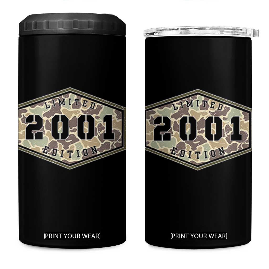 25th Birthday Hunting 4 in 1 Can Cooler Tumbler 2001 Limited Edition Vintage Camouflage Gifts For Turning 25