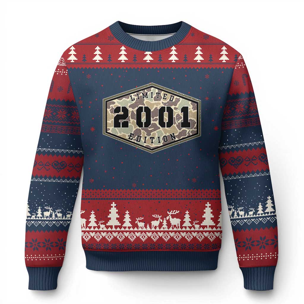 25th Birthday Hunting Ugly Christmas Sweater 2001 Limited Edition Vintage Camouflage Gifts For Turning 25 TS11 Navy Red Print Your Wear