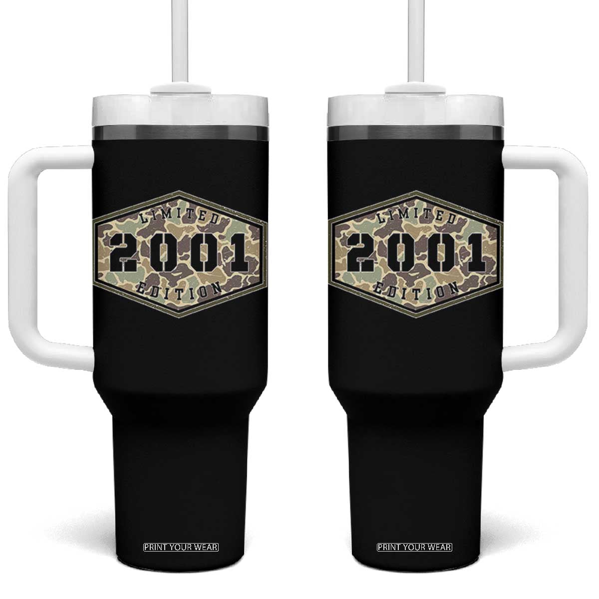 25th Birthday Hunting Tumbler With Handle 2001 Limited Edition Vintage Camouflage Gifts For Turning 25 TS11 One Size: 40 oz Black Print Your Wear