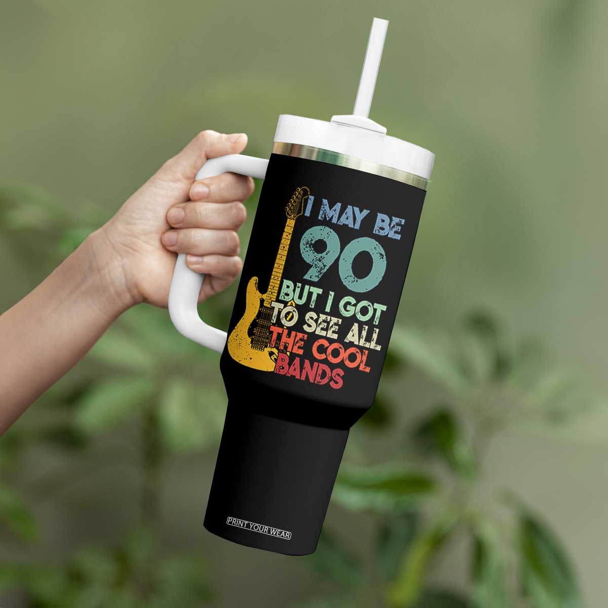 Funny 90th Birthday 80s Rock Lover Tumbler With Handle I May Be 90 But I Got To See All The Cool Bands